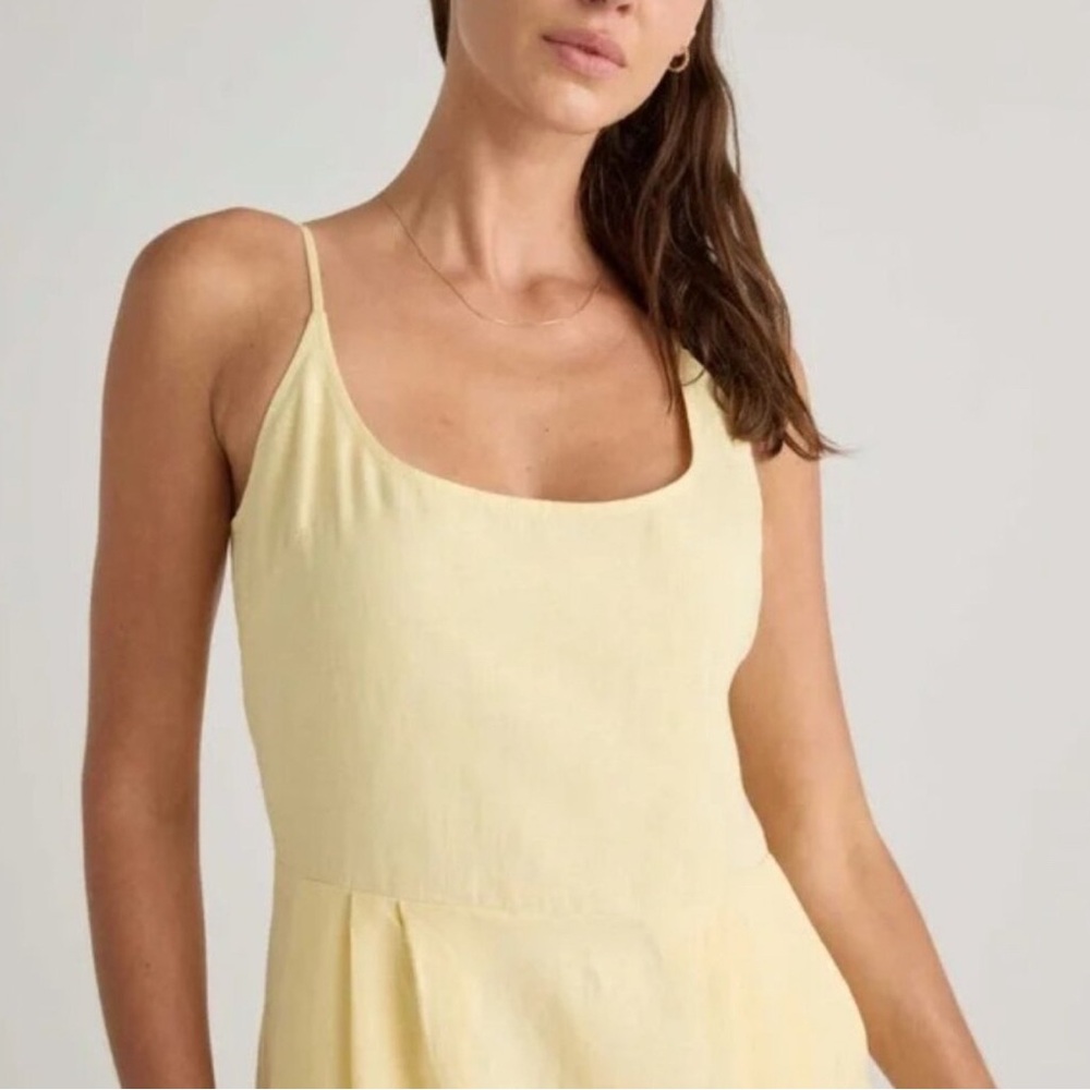 Quince 100% European Linen Scoop Neck Midi Dress Soft Yellow Sundress Size XS